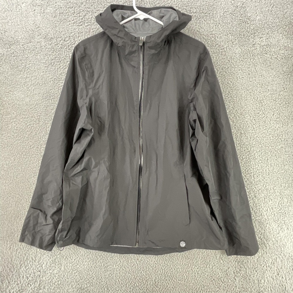 REI Co-op Jacket Mens XL Black Rain Coat Hooded Waterproof Full Zip Lined